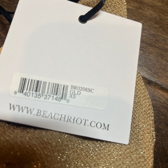 NWT Beach Riot Grace Halter Bra Top Gold Metallic Sparkly Tie Front XS - Picture 6 of 6